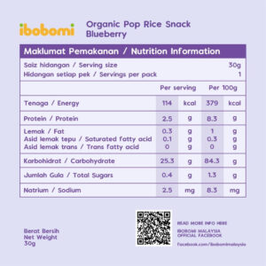 IBOBOMI Organic Pop Rice Snack - Blueberry 30g - Image 2