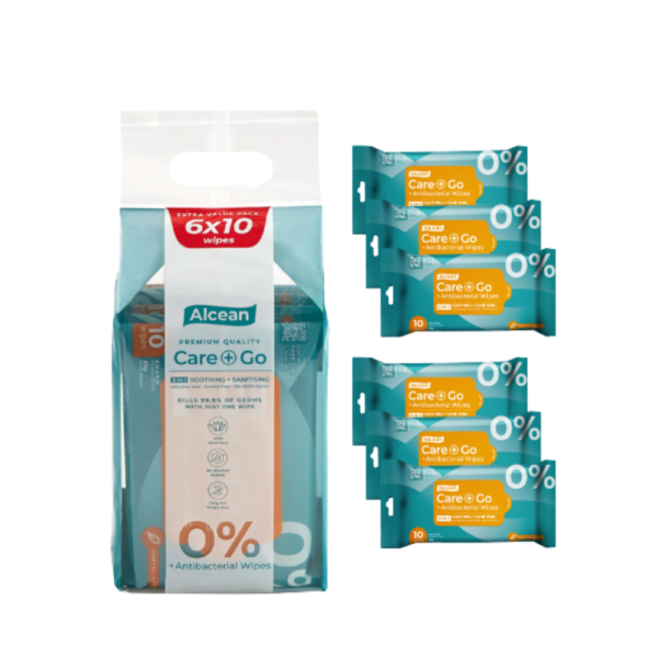 Alcean - Clean+Go Antibacterial Classic Wipes 10 sheets - 6 in 1 Bundle Pack