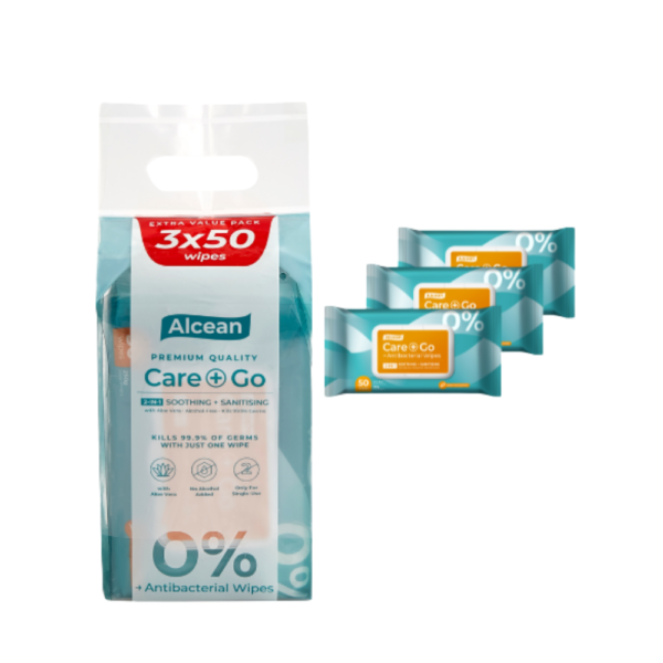 Alcean - Clean+Go Antibacterial Classic Wipes 50 sheets - 3 in 1 Bundle Pack