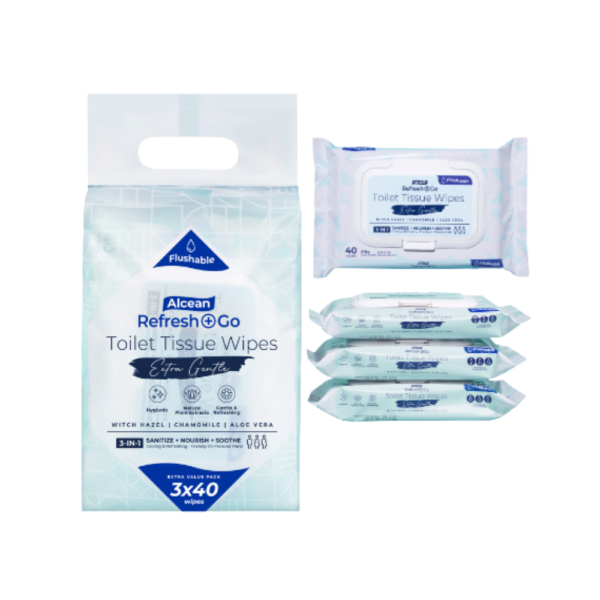 Alcean - Clean+ Go Toilet Tissue Wipes - 40 sheets - 3 in 1 Bundle Pack